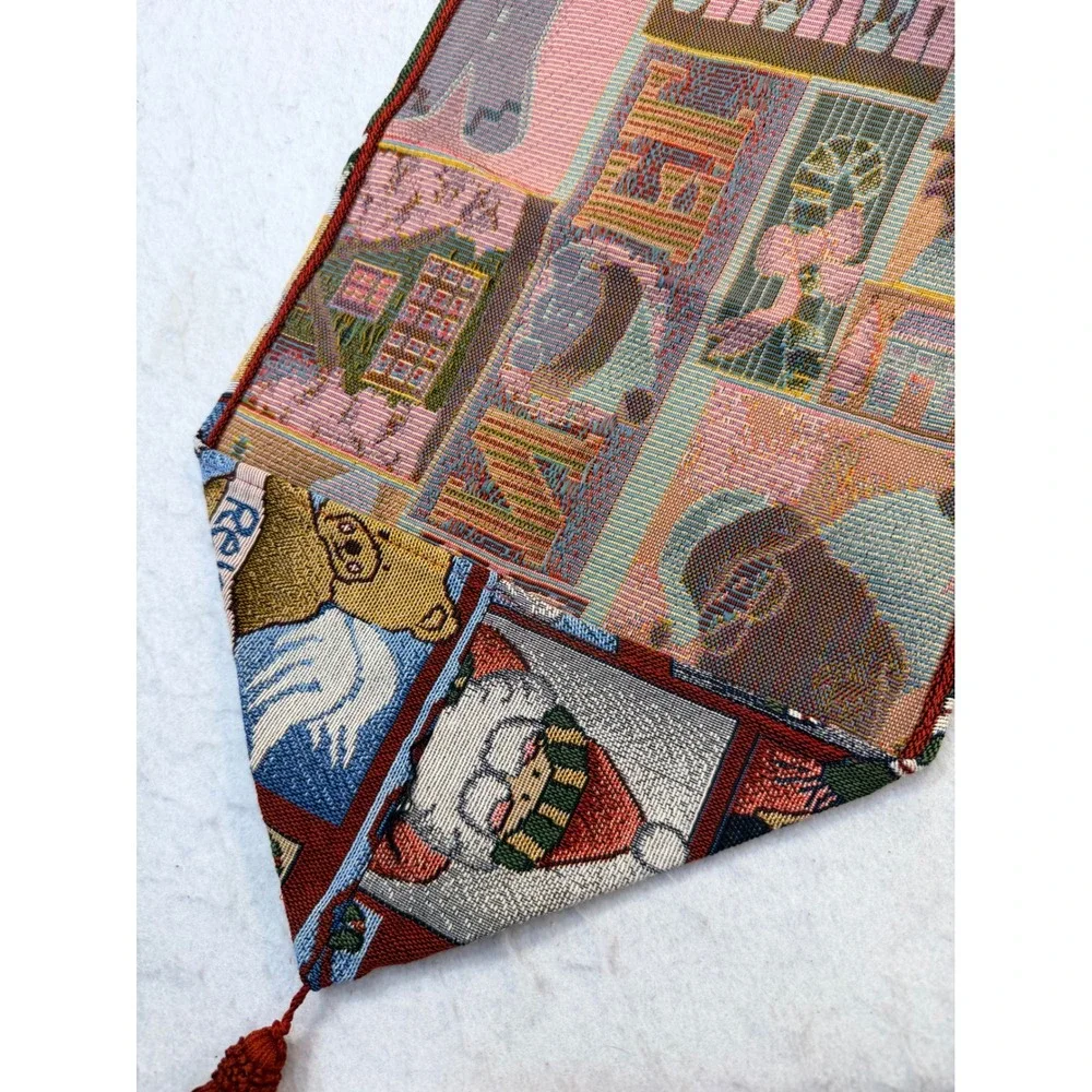 Christmas Tapestry Table Runner Santa Gingerbread Snowman Noel Woven Tassels 82